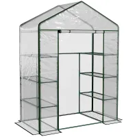 Chilli Walk in Greenhouse with 4-Tier 8 Shelves, Green House with Hemmed Cover, Roll-up Zipped Door, Steel Frame