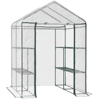 Chilli Walk in Greenhouse with 3-Tier 8 Shelves, Green House with Hemmed Cover, Roll-up Zipped Door, Steel Frame