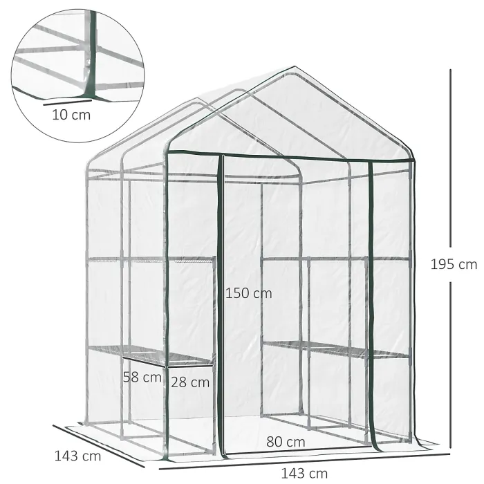 Chilli Walk in Greenhouse with 3-Tier 8 Shelves, Green House with Hemmed Cover, Roll-up Zipped Door, Steel Frame