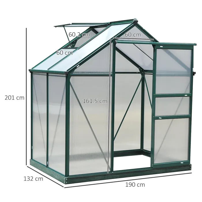 Chilli 6 x 4ft Polycarbonate Greenhouse, Large Walk-In Green House with Slide Door and Window, Garden Plants Grow House