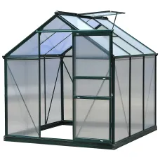 Chilli 6 x 6ft Polycarbonate Greenhouse, Large Walk-In Green House with Slide Door and Window, Garden Plants Grow House