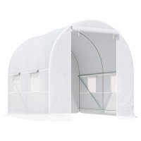 Chilli 2.5 x 2 x 2 m Polytunnel Greenhouse, Walk-in Green House for Garden with Mesh Windows, Galvanised Steel Frame, White