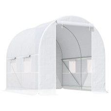 Chilli 2.5 x 2 x 2 m Polytunnel Greenhouse, Walk-in Green House for Garden with Mesh Windows, Galvanised Steel Frame, White