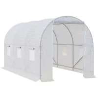 Chilli 3.5 x 2 x 2 m Polytunnel Greenhouse, Walk-in Green House for Garden with Mesh Windows, Galvanised Steel Frame, White