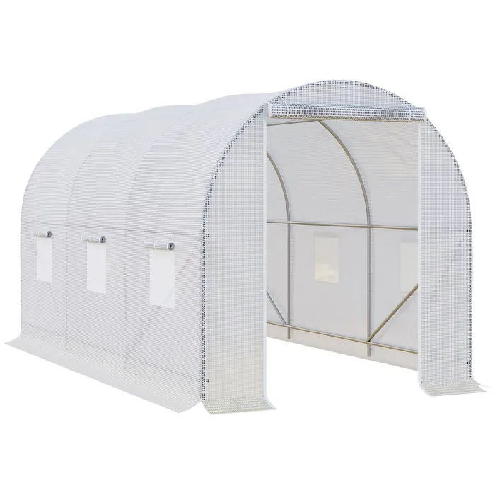 Chilli 3.5 x 2 x 2 m Polytunnel Greenhouse, Walk-in Green House for Garden with Mesh Windows, Galvanised Steel Frame, White