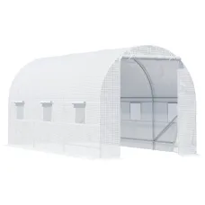 Chilli 4.5 x 2 x 2 m Polytunnel Greenhouse, Walk-in Green House for Garden with Mesh Windows, Galvanised Steel Frame, White