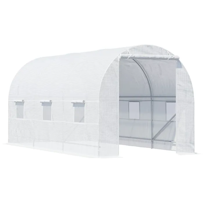 Chilli 4.5 x 2 x 2 m Polytunnel Greenhouse, Walk-in Green House for Garden with Mesh Windows, Galvanised Steel Frame, White