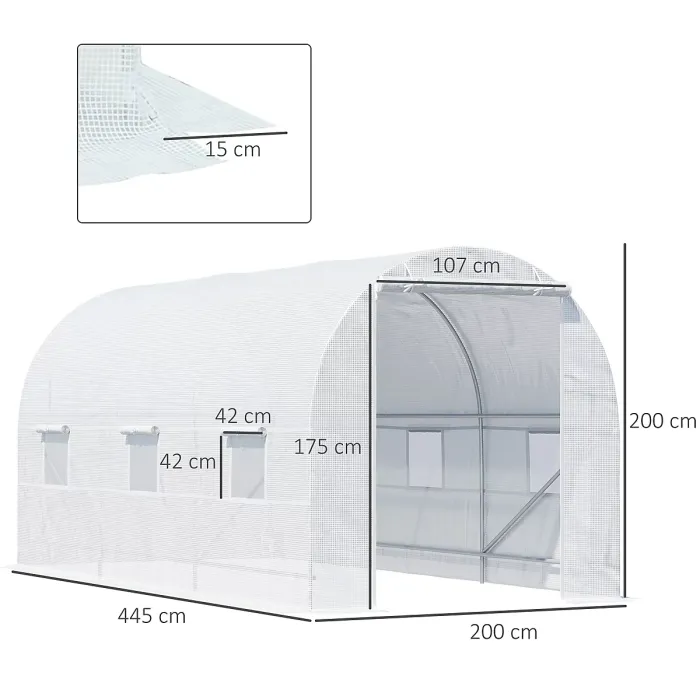 Chilli 4.5 x 2 x 2 m Polytunnel Greenhouse, Walk-in Green House for Garden with Mesh Windows, Galvanised Steel Frame, White
