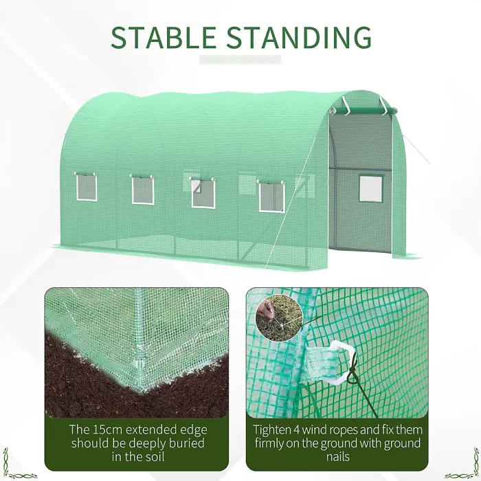 Chilli Walk-in Polytunnel Greenhouse, Outdoor Garden Tunnel Greenhouse Tent with Zipped Roll-Up Door and 8 Mesh Windows, 4 x 2M