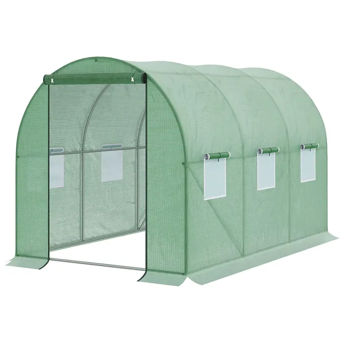 Chilli Walk-in Polytunnel Greenhouse, Outdoor Garden Tunnel Greenhouse Tent with Zipped Roll-Up Door and 6 Mesh Windows, 3 x 2M