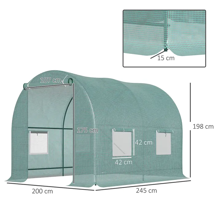 Chilli 245 x 200cm Polytunnel Greenhouse - Green
