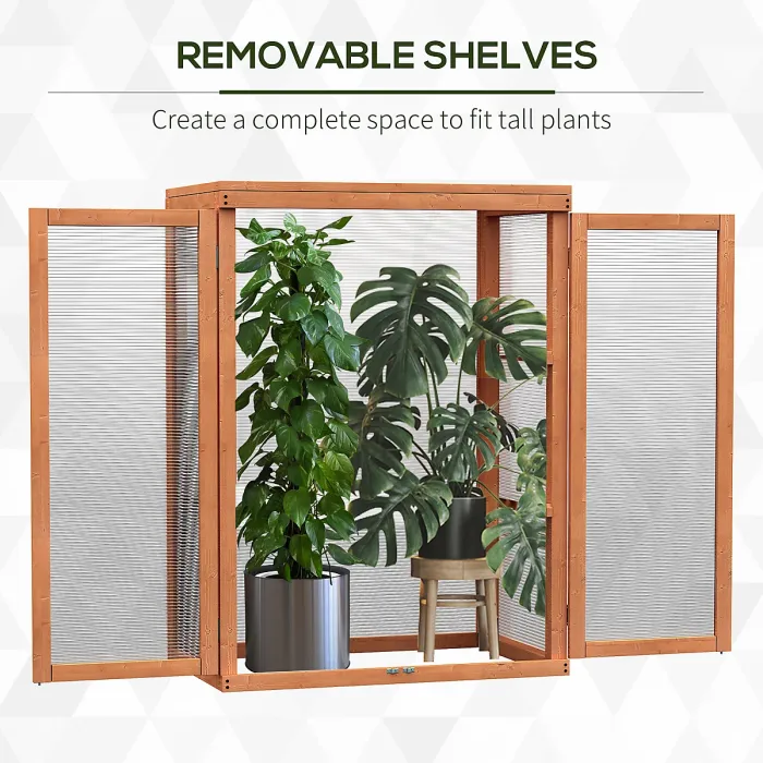 Chilli 3-tier Wood Greenhouse Garden Polycarbonate Cold Frame Balcony Grow House w/ Storage Shelf for Plants, Flowers, Orange