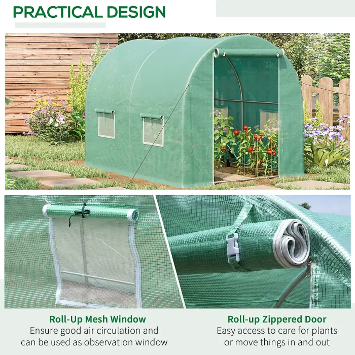 Chilli 3L x 2W x 2H M Greenhouse Walk-in Polytunnel Outdoor Garden Flower Vegetable Planter 25mm Diameter Galvanised Steel Frame
