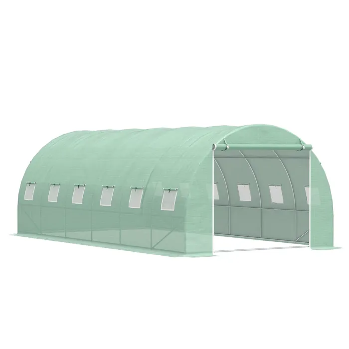 Chilli 6 x 3 x 2 m Polytunnel Greenhouse with Roll-up Door and 12 Mesh Windows, Walk-in Garden Tunnel Warm House Tent
