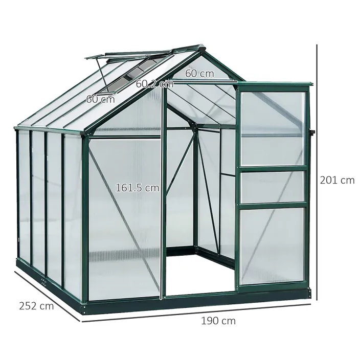 Chilli 6 x 8ft Polycarbonate Greenhouse, Large Walk-In Green House with Slide Door and Window, Garden Plants Grow House