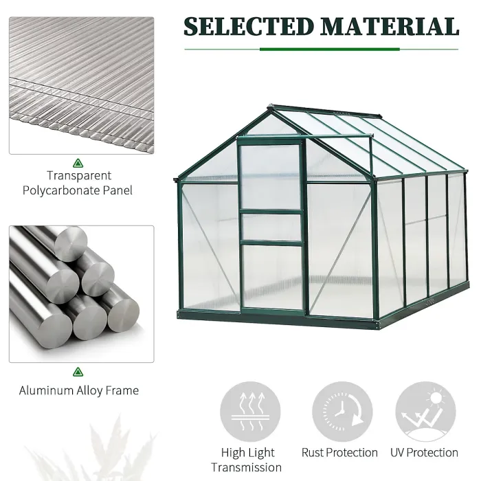 Chilli 6 x 8ft Polycarbonate Greenhouse, Large Walk-In Green House with Slide Door and Window, Garden Plants Grow House