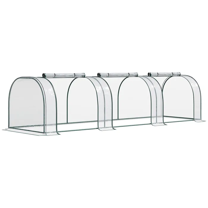 Chilli Mini Greenhouse, Small Polytunnel Green House with Zipped Doors, Steel Frame for Garden Patio, 300 x 100 x 80cm, Clear