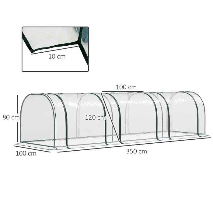Chilli Mini Greenhouse, Small Polytunnel Green House with Zipped Doors, Steel Frame for Garden Patio, 300 x 100 x 80cm, Clear