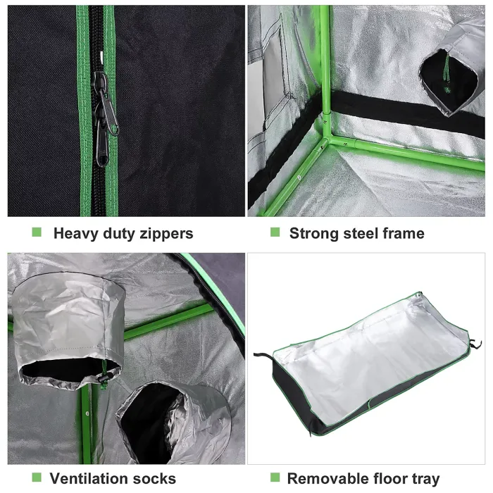 Chilli Grow Tent Reflective Mylar Hydroponic with Adjustable Vents and Floor Tray for Indoor Plant Growing, 60 x 60 x 140 cm