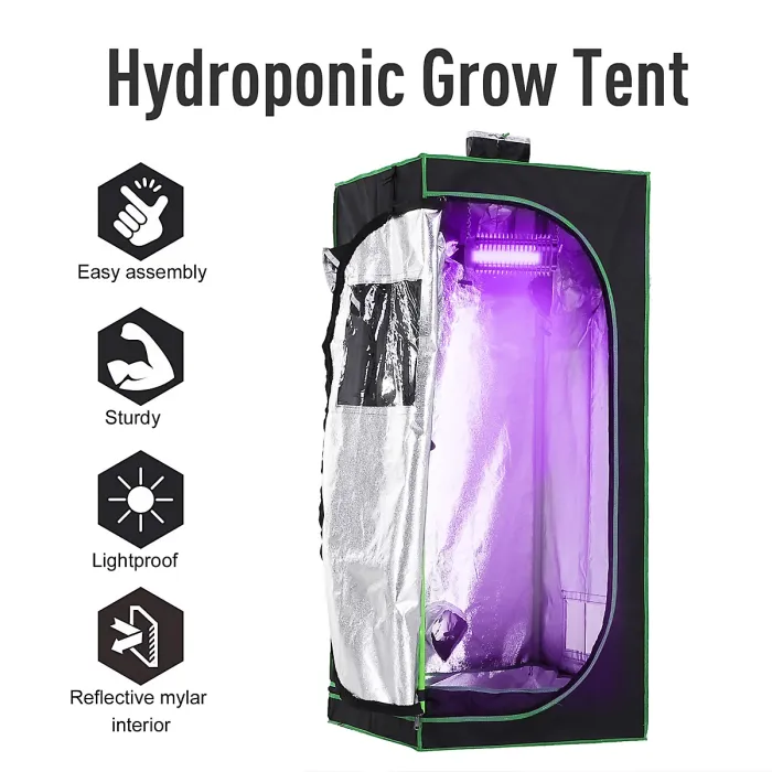 Chilli Grow Tent Reflective Mylar Hydroponic with Adjustable Vents and Floor Tray for Indoor Plant Growing, 60 x 60 x 140 cm