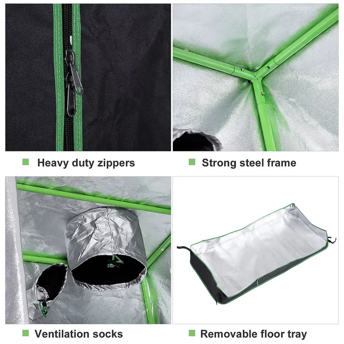 Chilli Grow Tent Reflective Mylar Hydroponic with Adjustable Vents and Floor Tray for Indoor Plant Growing, 80 x 80 x 160 cm