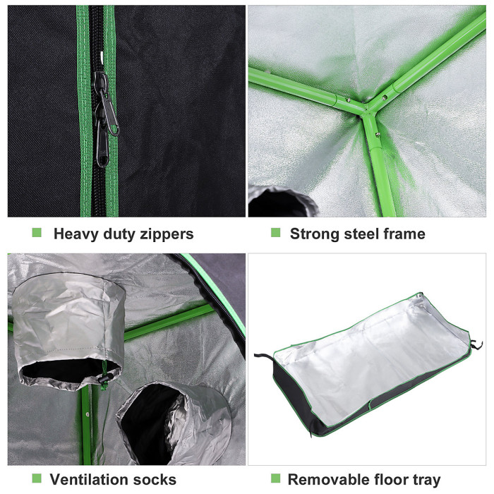 Chilli Grow Tent Reflective Mylar Hydroponic with Adjustable Vents and Floor Tray for Indoor Plant Growing, 120 x 60 x 150 cm