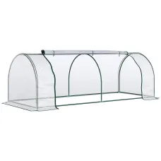 Chilli Mini Greenhouse, Small Polytunnel Green House with Zipped Doors, Steel Frame for Garden Patio, 250 x 100 x 80cm, Clear