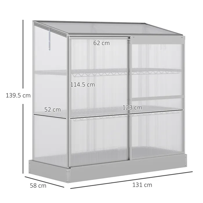 Chilli 3 Tier Greenhouse Garden Outdoor Cold Frame Plant Flower Growth Transparent Polycarbonate Board Openable Roof Sliding Door