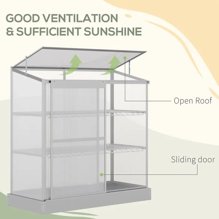 Chilli 3 Tier Greenhouse Garden Outdoor Cold Frame Plant Flower Growth Transparent Polycarbonate Board Openable Roof Sliding Door