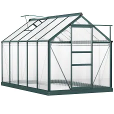 Chilli 6 x 10ft Polycarbonate Greenhouse, Large Walk-In Green House with Slide Door and Window, Garden Plants Grow House