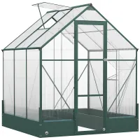 Chilli 6x6 FT Polycarbonate Greenhouse with Base and Raised Bed, Walk-in Greenhouse with Aluminium Frame