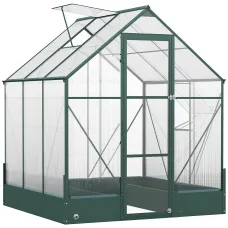 Chilli 6x6 FT Polycarbonate Greenhouse with Base and Raised Bed, Walk-in Greenhouse with Aluminium Frame
