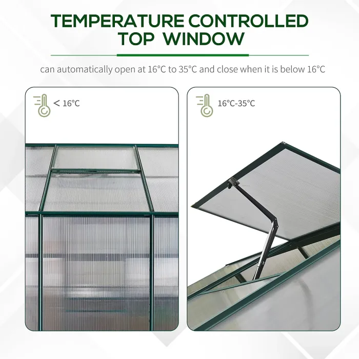 Chilli 6x6 FT Polycarbonate Greenhouse with Base and Raised Bed, Walk-in Greenhouse with Aluminium Frame