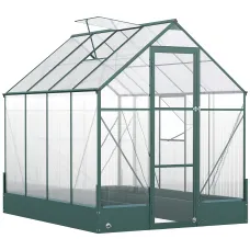 Chilli 6x8 FT Polycarbonate Greenhouse with Base and Raised Bed, Walk-in Greenhouse with Aluminium Frame