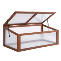 Chilli Wooden Cold Frame, Small Polycarbonate Greenhouse for Plants with Openable & Tilted Top Cover, Brown, 100 x 65 x 40cm