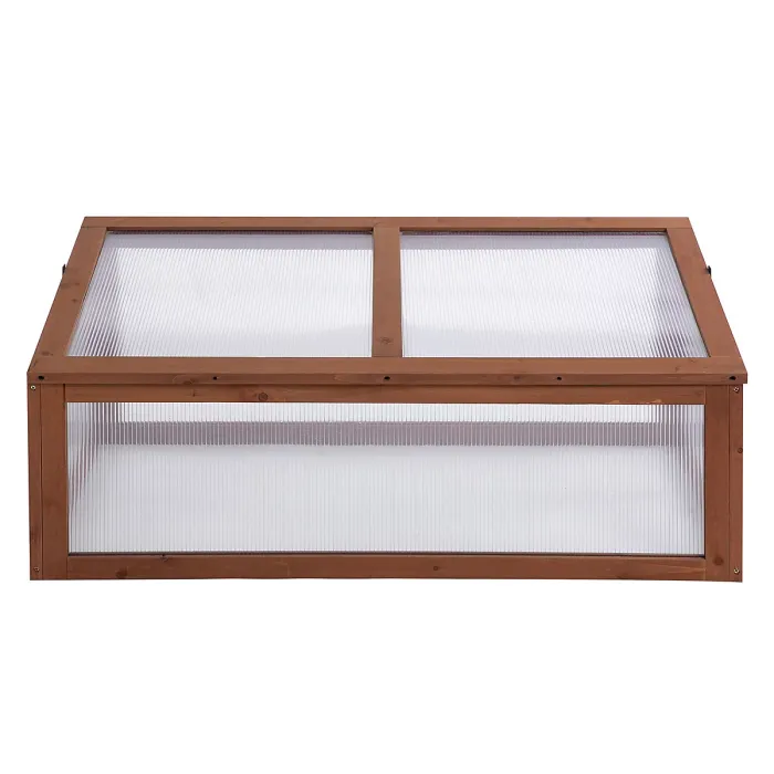 Chilli Wooden Cold Frame, Small Polycarbonate Greenhouse for Plants with Openable & Tilted Top Cover, Brown, 100 x 65 x 40cm