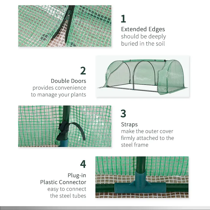 Chilli Tunnel Greenhouse Green Grow House for Garden Outdoor, Steel Frame, PE Cover, Green, 200 x 100 x 80cm