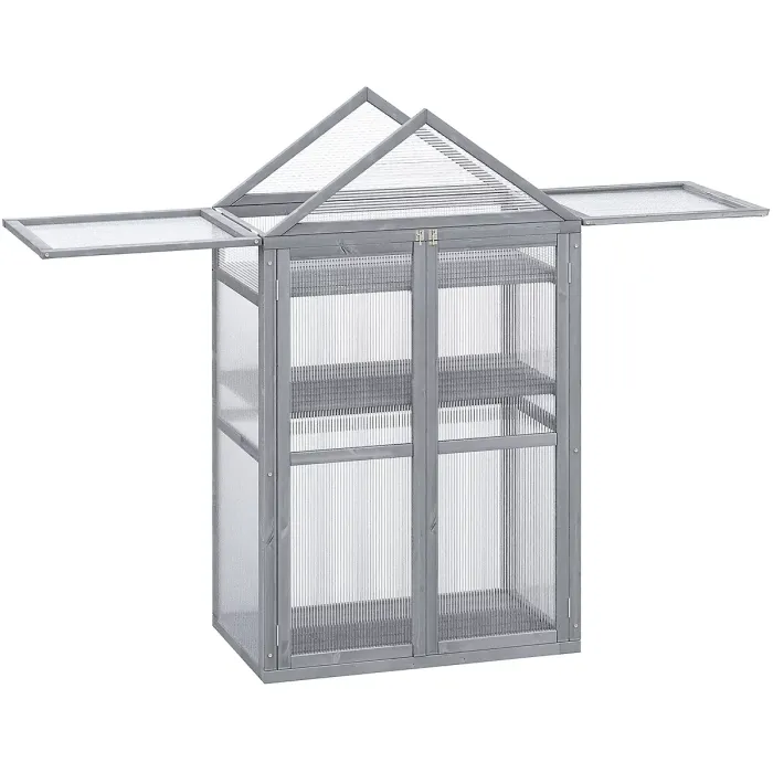 Chilli Garden Cold Frame Polycarbonate Greenhouse with Adjustable Shelves, Double Doors, Openable Top Covers, Grow House