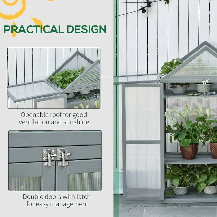 Chilli Garden Cold Frame Polycarbonate Greenhouse with Adjustable Shelves, Double Doors, Openable Top Covers, Grow House
