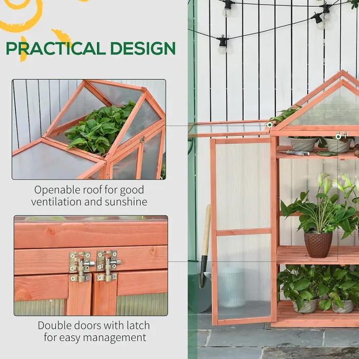 Chilli Garden Cold Frame Polycarbonate Greenhouse with Adjustable Shelves, Double Doors, Openable Top Covers, Grow House