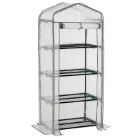 Chilli 4 Tiers Mini Portable Greenhouse Compact Plant Grow Shed Metal Frame PE Cover 160H x 70L x 50Wcm