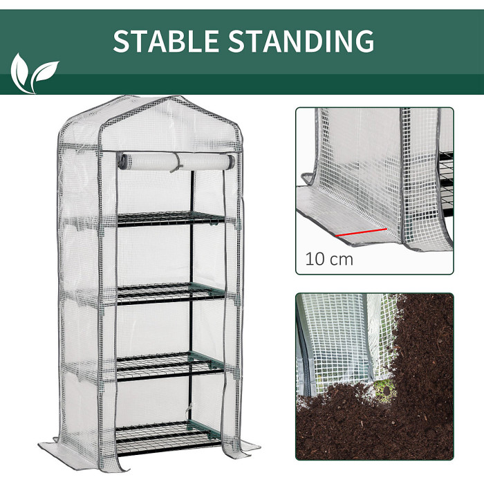 Chilli 4 Tiers Mini Portable Greenhouse Compact Plant Grow Shed Metal Frame PE Cover 160H x 70L x 50Wcm