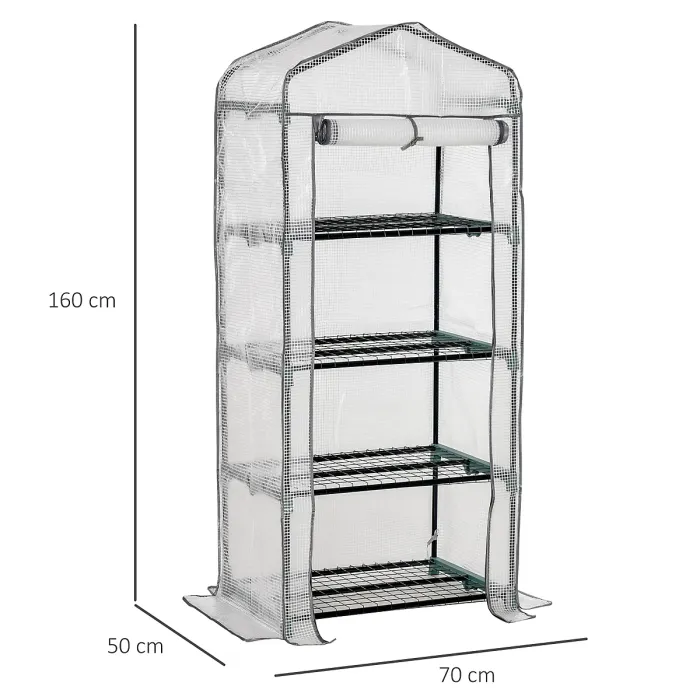 Chilli 4 Tiers Mini Portable Greenhouse Compact Plant Grow Shed Metal Frame PE Cover 160H x 70L x 50Wcm