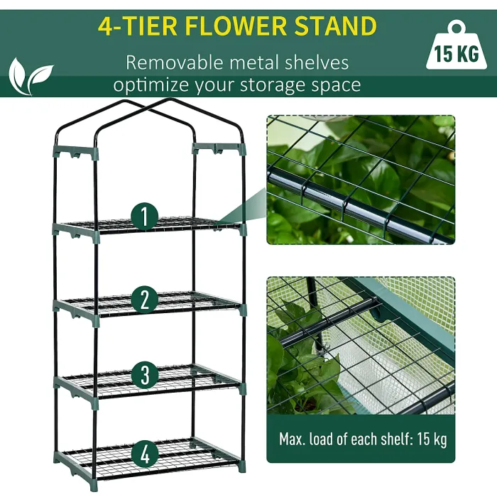 Chilli 4 Tiers Mini Portable Greenhouse Compact Plant Grow Shed Metal Frame PE Cover 160H x 70L x 50Wcm