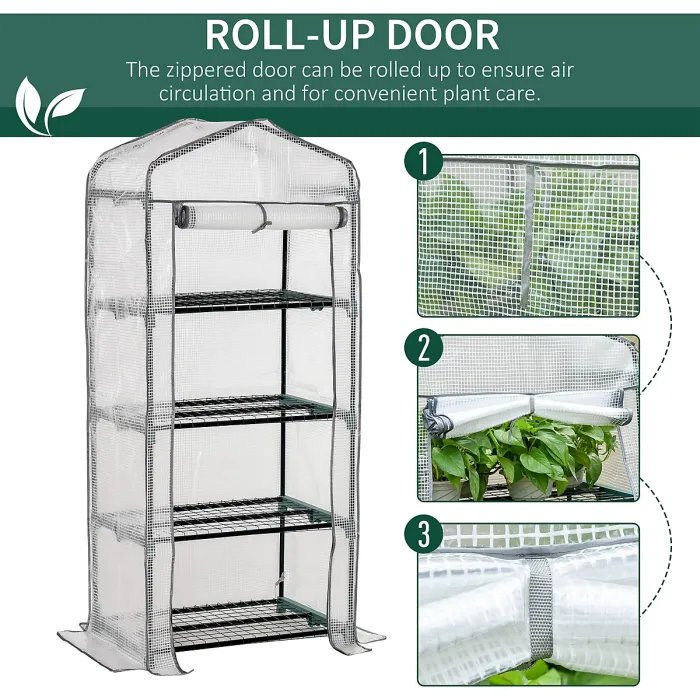 Chilli 4 Tiers Mini Portable Greenhouse Compact Plant Grow Shed Metal Frame PE Cover 160H x 70L x 50Wcm