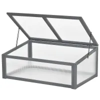 Chilli Wooden Cold Frame, Small Polycarbonate Greenhouse for Plants with Openable & Tilted Top Cover, Grey, 100 x 65 x 40cm