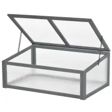 Chilli Wooden Cold Frame, Small Polycarbonate Greenhouse for Plants with Openable & Tilted Top Cover, Grey, 100 x 65 x 40cm