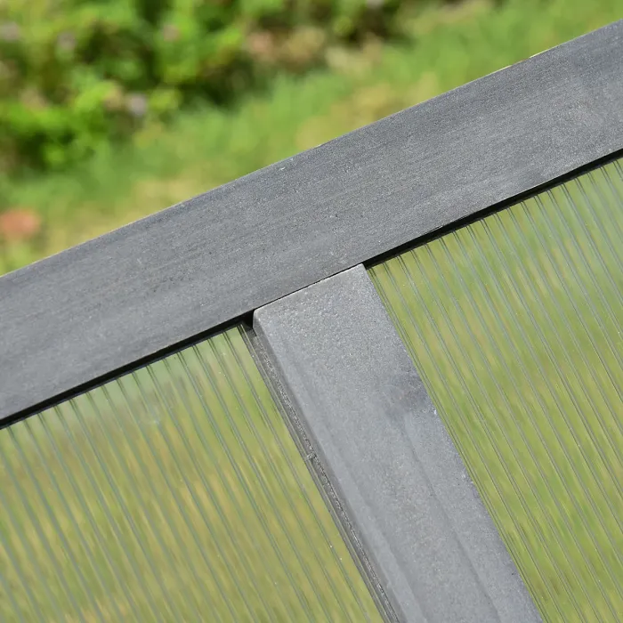 Chilli Wooden Cold Frame, Small Polycarbonate Greenhouse for Plants with Openable & Tilted Top Cover, Grey, 100 x 65 x 40cm