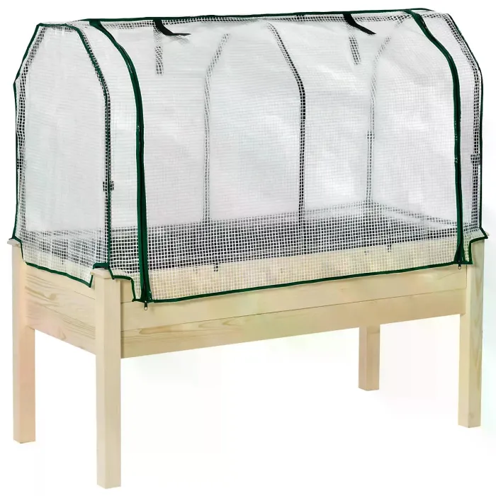 Chilli Raised Garden Bed Outdoor Elevated Wood Planter Box w/ PE Cover, Natural