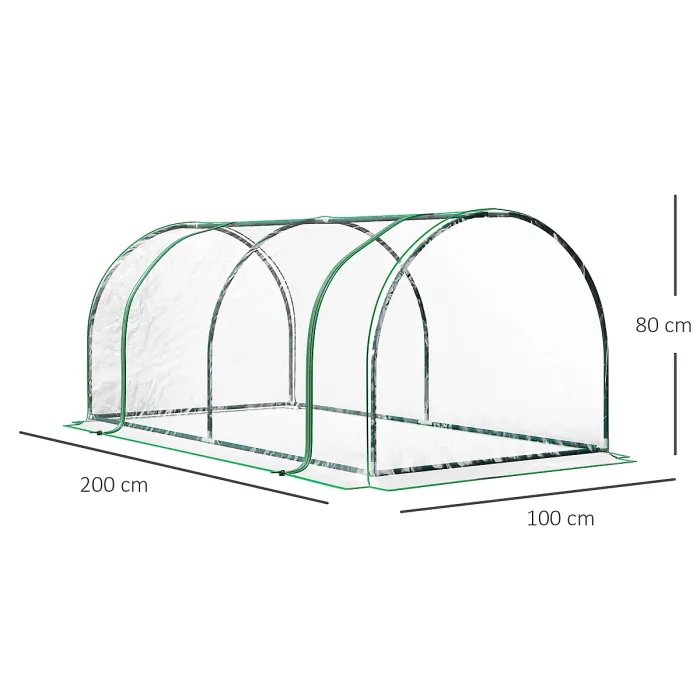 Chilli Tunnel Greenhouse Green Grow House for Garden Outdoor, Steel Frame, PE Cover, Transparent, 200 x 100 x 80cm